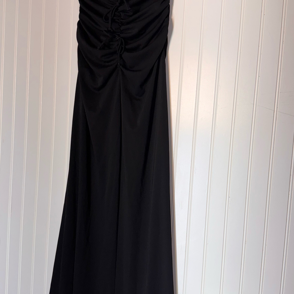 Nicole Miller New York Black Ruched Lace-Up Maxi Dress 10 Made in USA - Picture 3 of 8
